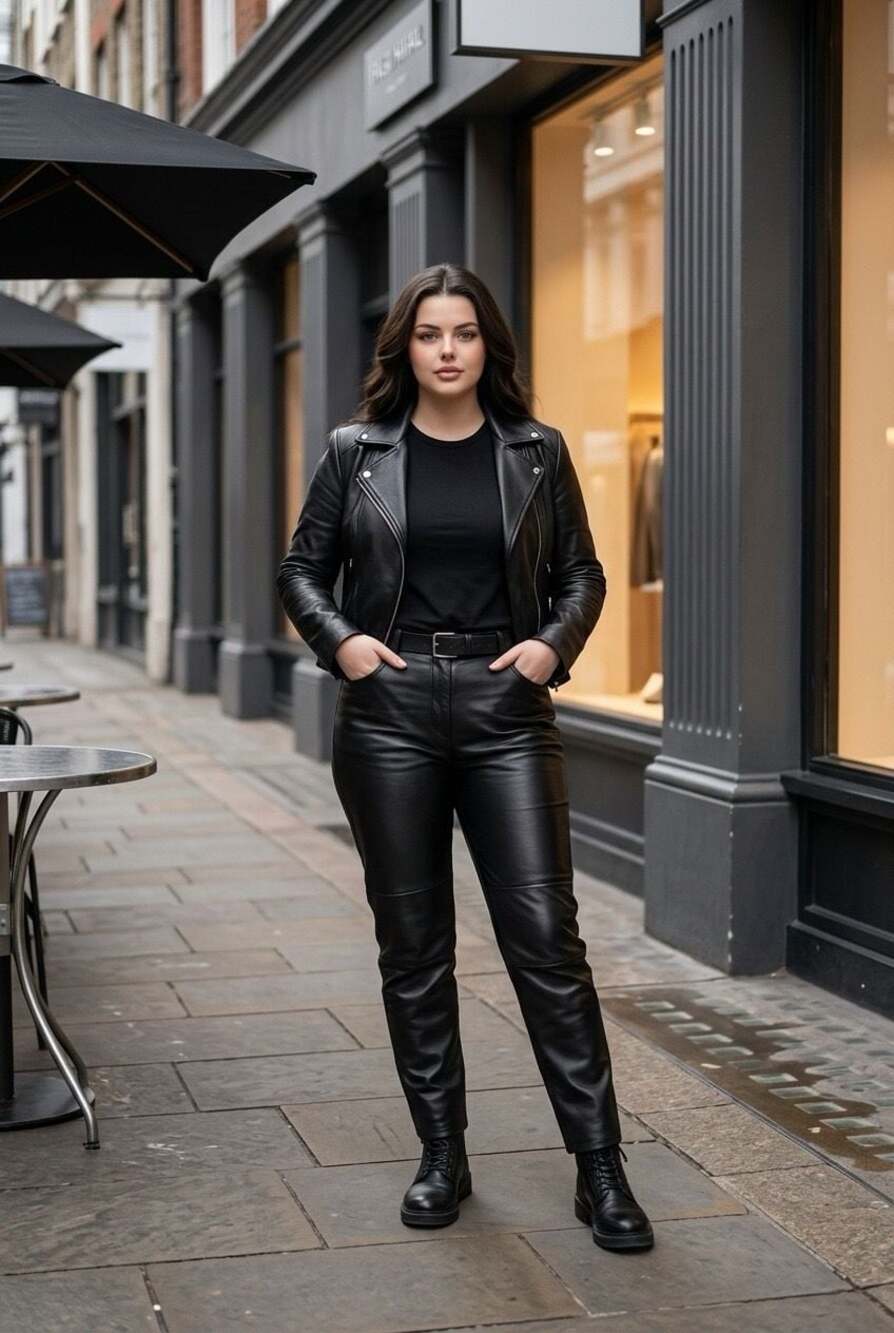 Tibor Black Genuine Leather Straight Leg Vintage Pants Size 18